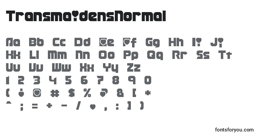 TransmaidensNormal-fontti – aakkoset, numerot, erikoismerkit