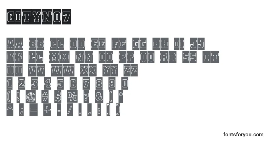 A fonte Cityno7 – alfabeto, números, caracteres especiais