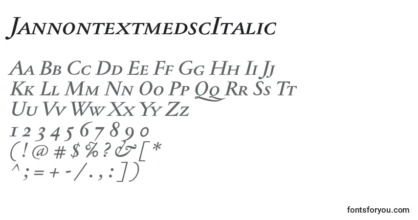 Schriftart JannontextmedscItalic – Alphabet, Zahlen, spezielle Symbole
