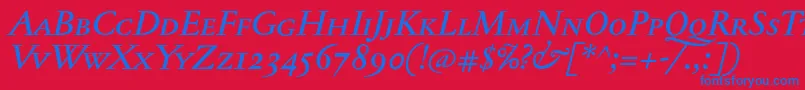フォントJannontextmedscItalic – 赤い背景に青い文字