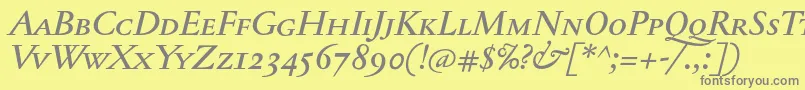 フォントJannontextmedscItalic – 黄色の背景に灰色の文字