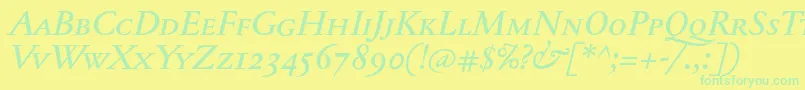 Fonte JannontextmedscItalic – fontes verdes em um fundo amarelo
