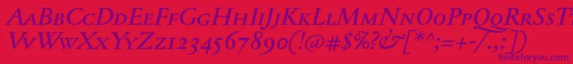 Шрифт JannontextmedscItalic – фиолетовые шрифты на красном фоне