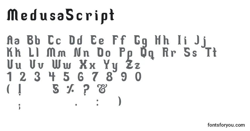 A fonte MedusaScript (60705) – alfabeto, números, caracteres especiais