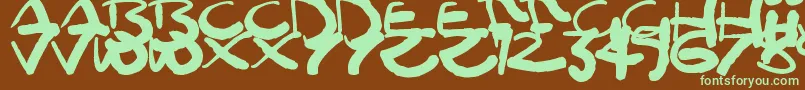 フォントMoomoo – 緑色の文字が茶色の背景にあります。