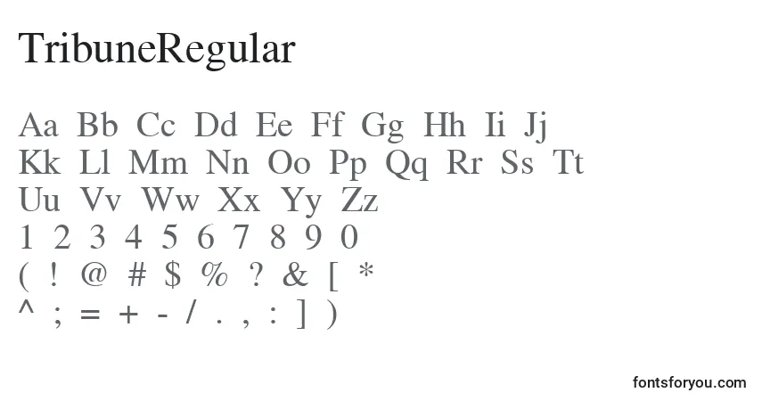 A fonte TribuneRegular – alfabeto, números, caracteres especiais