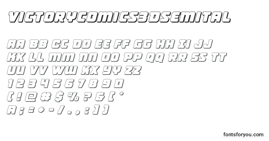Czcionka Victorycomics3Dsemital – alfabet, cyfry, specjalne znaki