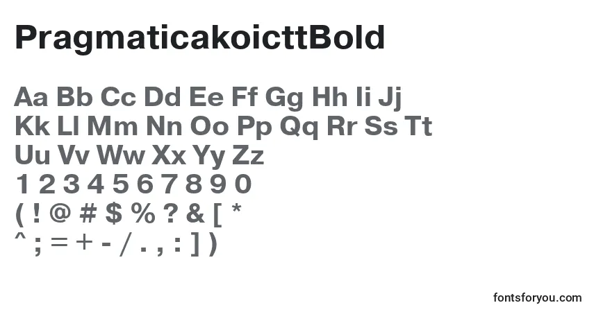 A fonte PragmaticakoicttBold – alfabeto, números, caracteres especiais