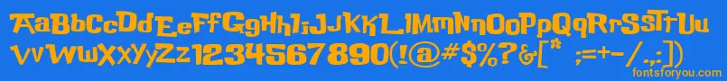 フォントBukaBird – オレンジ色の文字が青い背景にあります。