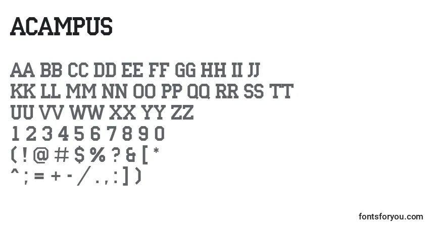 Шрифт ACampus – алфавит, цифры, специальные символы