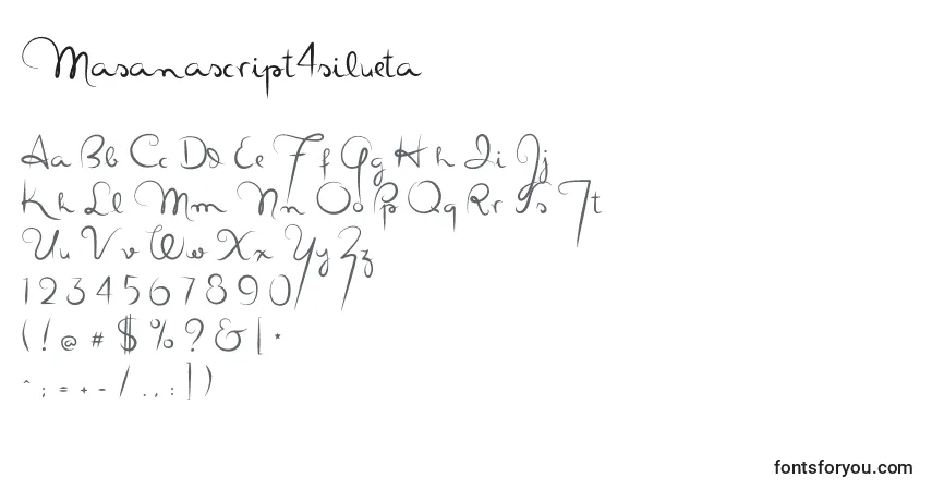 A fonte Masanascript4silueta – alfabeto, números, caracteres especiais