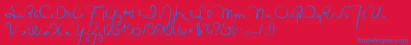 Masanascript4silueta-Schriftart – Blaue Schriften auf rotem Hintergrund