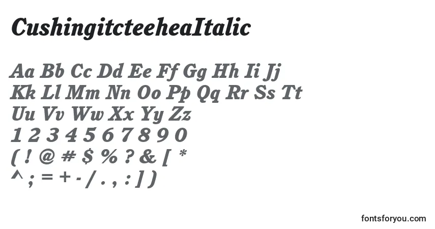 Czcionka CushingitcteeheaItalic – alfabet, cyfry, specjalne znaki
