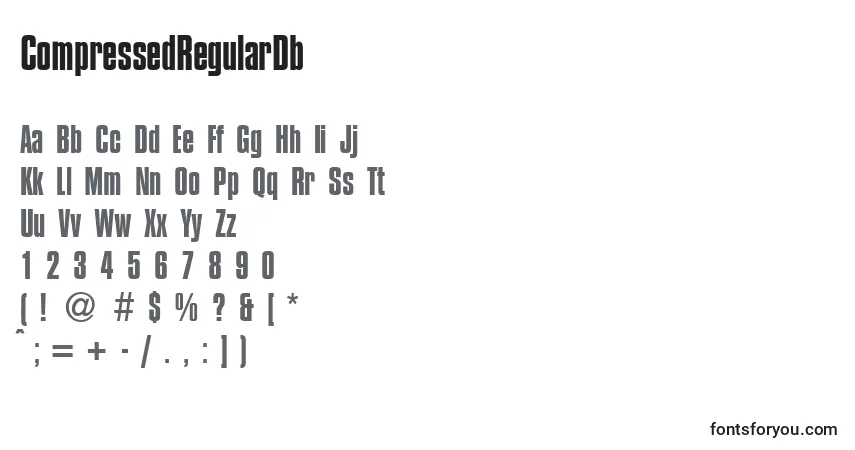 Czcionka CompressedRegularDb – alfabet, cyfry, specjalne znaki