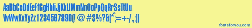 フォントCompressedRegularDb – 青い文字が黄色の背景にあります。