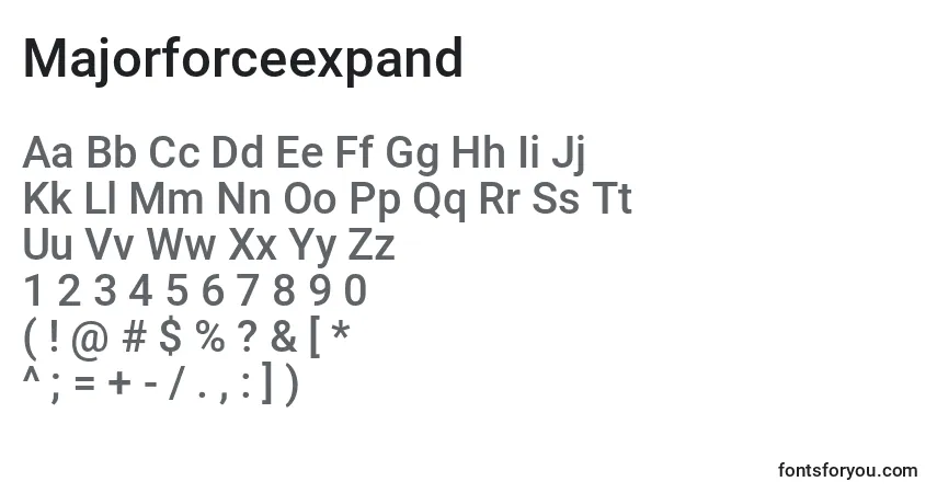 A fonte Majorforceexpand – alfabeto, números, caracteres especiais