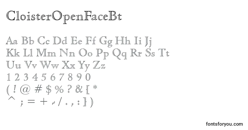 Шрифт CloisterOpenFaceBt – алфавит, цифры, специальные символы