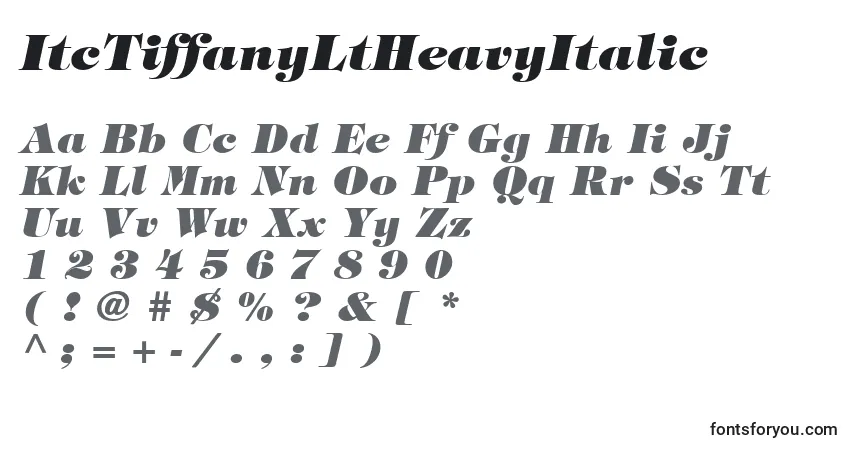 A fonte ItcTiffanyLtHeavyItalic – alfabeto, números, caracteres especiais
