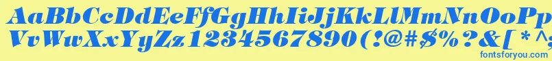 フォントItcTiffanyLtHeavyItalic – 青い文字が黄色の背景にあります。