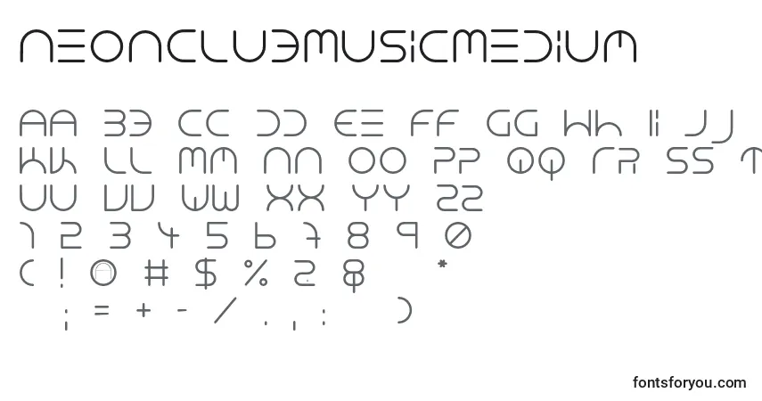 Шрифт NeonClubMusicMedium – алфавит, цифры, специальные символы