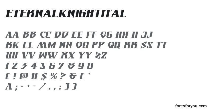 Czcionka Eternalknightital – alfabet, cyfry, specjalne znaki