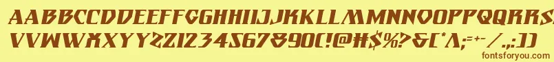 フォントEternalknightital – 茶色の文字が黄色の背景にあります。