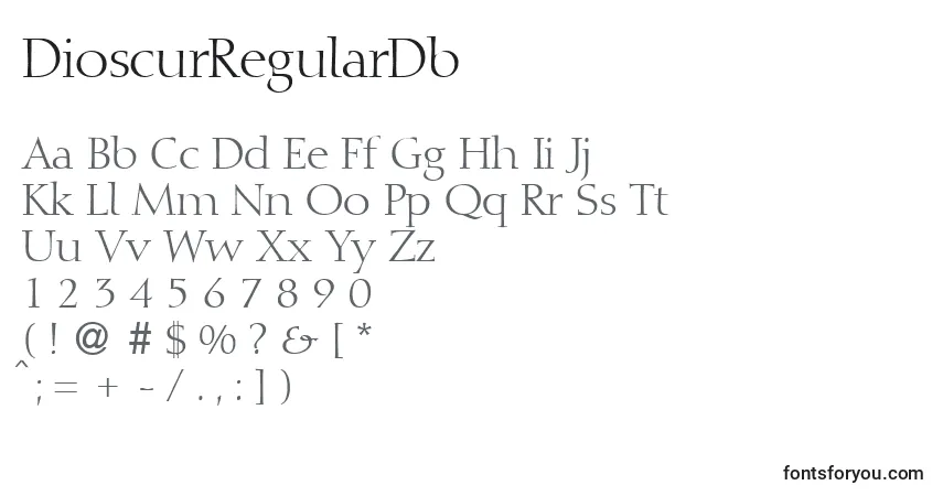 Czcionka DioscurRegularDb – alfabet, cyfry, specjalne znaki