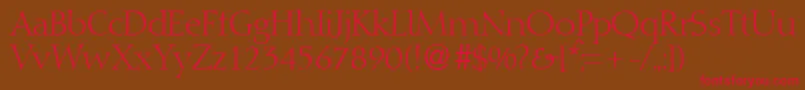フォントDioscurRegularDb – 赤い文字が茶色の背景にあります。
