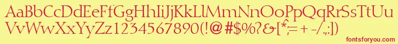 フォントDioscurRegularDb – 赤い文字の黄色い背景