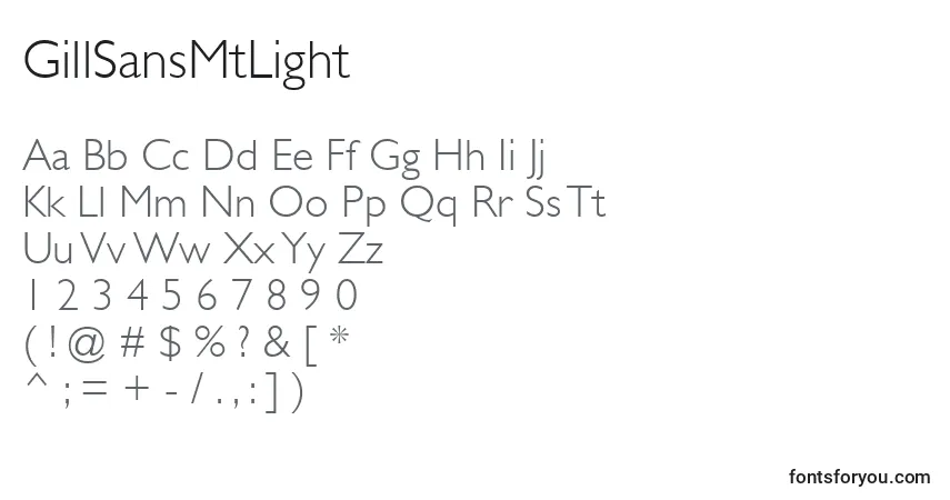 A fonte GillSansMtLight – alfabeto, números, caracteres especiais