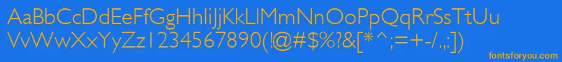 フォントGillSansMtLight – オレンジ色の文字が青い背景にあります。