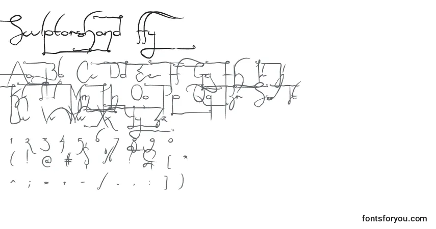 A fonte Sculptorshand ffy – alfabeto, números, caracteres especiais
