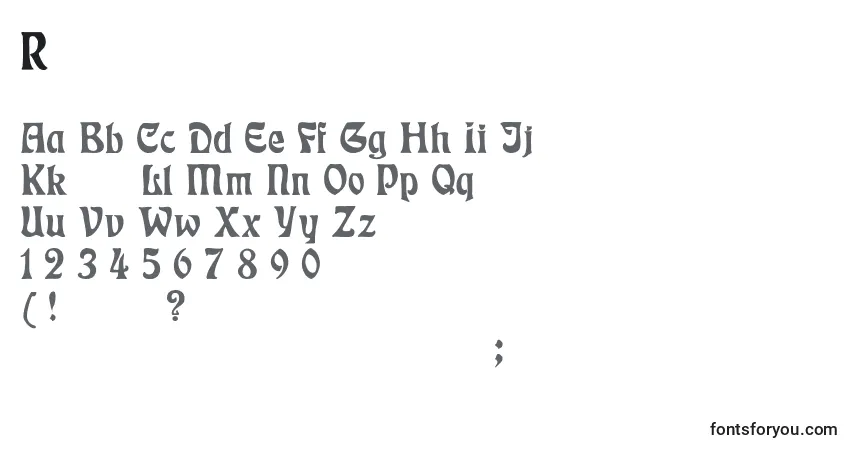 Czcionka RudelsbergNormal – alfabet, cyfry, specjalne znaki
