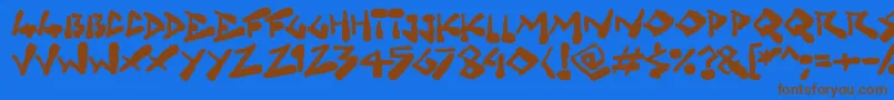 フォントGrungelings – 茶色の文字が青い背景にあります。