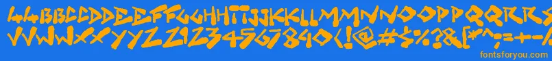 フォントGrungelings – オレンジ色の文字が青い背景にあります。