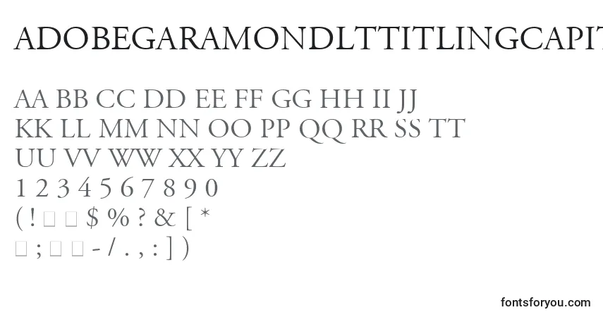 A fonte AdobeGaramondLtTitlingCapitals – alfabeto, números, caracteres especiais