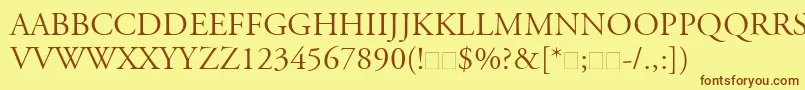 フォントAdobeGaramondLtTitlingCapitals – 茶色の文字が黄色の背景にあります。