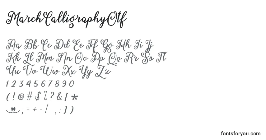 A fonte MarchCalligraphyOtf – alfabeto, números, caracteres especiais