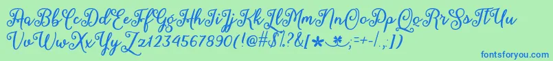 フォントMarchCalligraphyOtf – 青い文字は緑の背景です。
