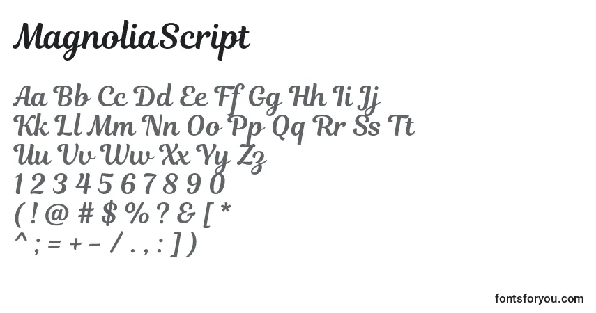 Шрифт MagnoliaScript – алфавит, цифры, специальные символы