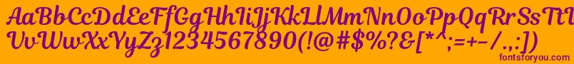 MagnoliaScript-Schriftart – Violette Schriften auf orangefarbenem Hintergrund
