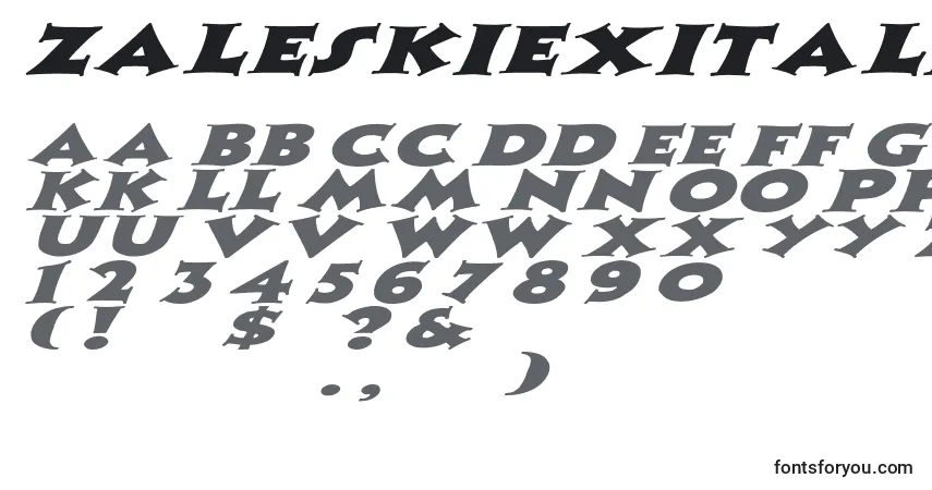 Czcionka ZaleskiexItalic – alfabet, cyfry, specjalne znaki