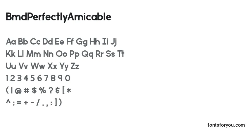 Czcionka BmdPerfectlyAmicable – alfabet, cyfry, specjalne znaki