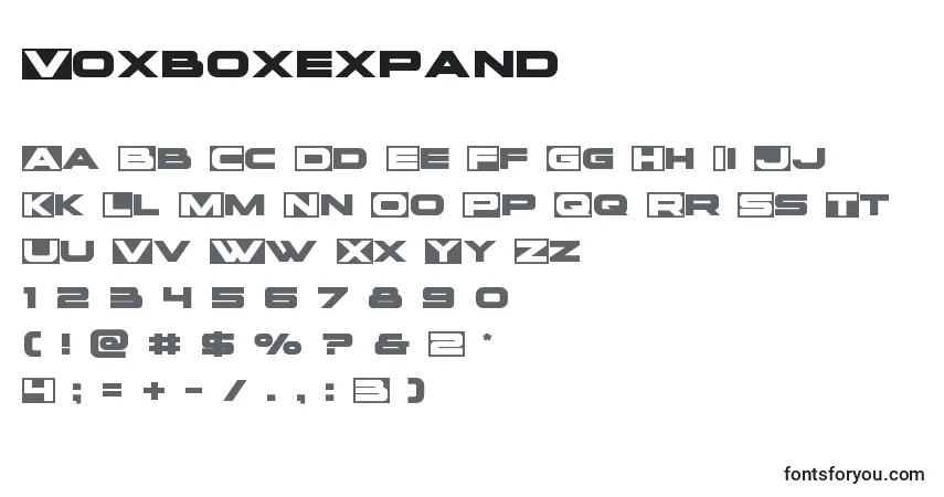 Шрифт Voxboxexpand – алфавит, цифры, специальные символы