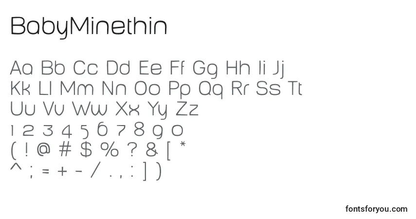 BabyMinethin-fontti – aakkoset, numerot, erikoismerkit