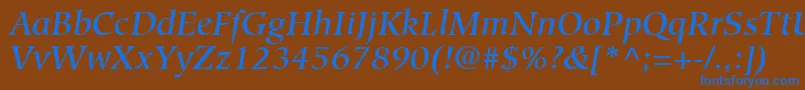 GlossaryMediumSsiMediumItalic-Schriftart – Blaue Schriften auf braunem Hintergrund