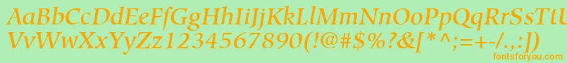 Fonte GlossaryMediumSsiMediumItalic – fontes laranjas em um fundo verde