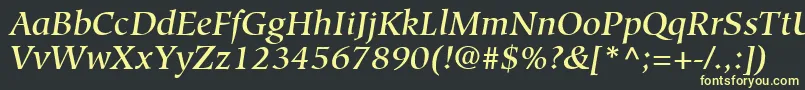 Saiba mais sobre a fonte GlossaryMediumSsiMediumItalic Fonte GlossaryMediumSsiMediumItalic – fontes amarelas em um fundo preto