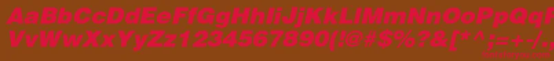 フォントHeliosblackItalic – 赤い文字が茶色の背景にあります。