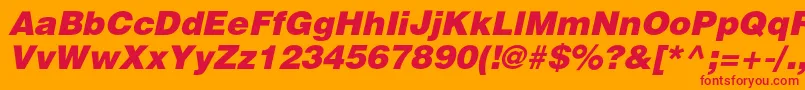 Czcionka HeliosblackItalic – czerwone czcionki na pomarańczowym tle